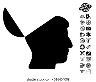Open Mind icon with bonus flying drone tools clip art. Vector illustration style is flat iconic symbols on white background.