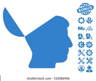 Open Mind icon with bonus options design elements. Vector illustration style is flat iconic cobalt symbols on white background.