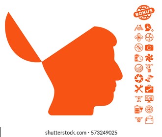 Open Mind icon with bonus uav tools clip art. Vector illustration style is flat iconic symbols on white background.