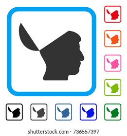 Open Mind icon. Flat gray iconic symbol inside a light blue rounded frame. Black, gray, green, blue, red, orange color versions of Open Mind vector. Designed for web and software user interface.