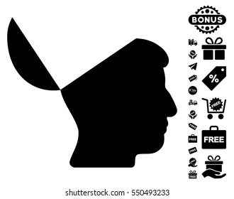 Open Mind icon with free bonus icon set. Vector illustration style is flat iconic symbols, black color, white background.