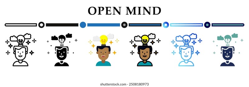 Icono de mente abierta en la colección de iconos web de Anuncio. 6 Varios iconos de estilo. Gráficos de signos, símbolos, elementos, presentaciones, infografías o Web. Ilustración vectorial.
