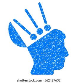 Open Mind Interface grainy textured icon for overlay watermark stamps. Flat symbol with dirty texture. Dotted vector blue ink rubber seal stamp with grunge design on a white background.