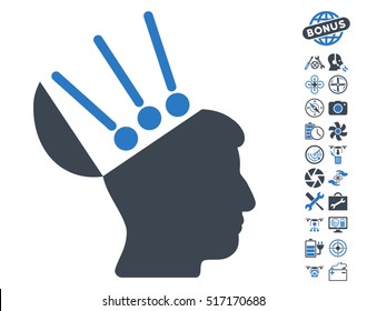 Open Mind Interface icon with bonus quad copter service pictograph collection. Vector illustration style is flat iconic symbols on white background.