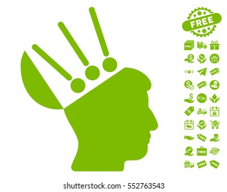 Open Mind Interface icon with free bonus pictograph collection. Vector illustration style is flat iconic symbols, eco green color, white background.
