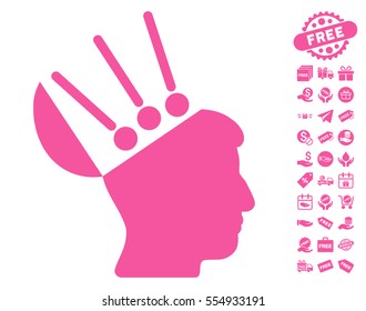 Open Mind Interface icon with free bonus symbols. Vector illustration style is flat iconic symbols, pink color, white background.