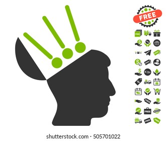 Open Mind Interface pictograph with free bonus pictograph collection. Vector illustration style is flat iconic symbols, eco green and gray colors, white background.