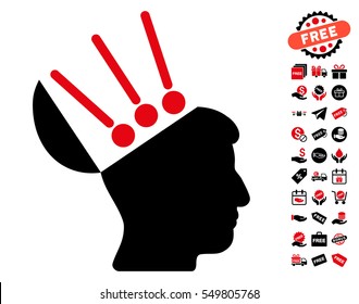 Open Mind Interface pictograph with free bonus images. Vector illustration style is flat iconic symbols, intensive red and black colors, white background.