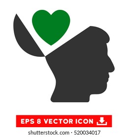 Open Mind Love Heart EPS vector pictograph. Illustration style is flat iconic bicolor green and gray symbol on white background.