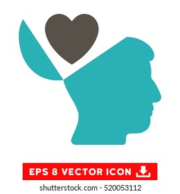Open Mind Love Heart EPS vector pictogram. Illustration style is flat iconic bicolor grey and cyan symbol on white background.