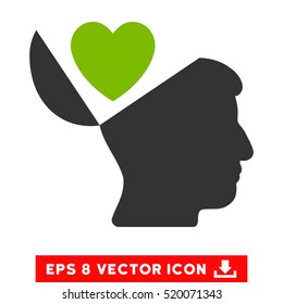 Open Mind Love Heart EPS vector icon. Illustration style is flat iconic bicolor eco green and gray symbol on white background.