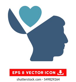 Open Mind Love Heart EPS vector icon. Illustration style is flat iconic bicolor cyan and blue symbol on white background.