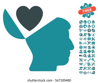 Open Mind Love Heart icon with bonus settings images. Vector illustration style is flat iconic soft blue symbols on white background.