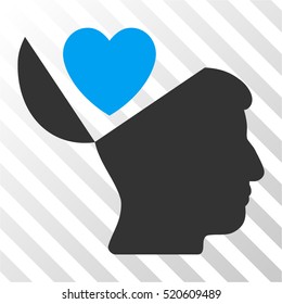 Open Mind Love Heart vector icon. Illustration style is flat iconic bicolor blue and gray symbol on a hatched transparent background.