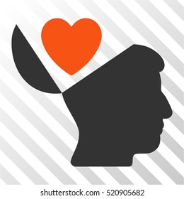 Open Mind Love Heart vector pictogram. Illustration style is flat iconic bicolor orange and gray symbol on a hatch transparent background.