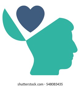 Open Mind Love Heart vector pictogram. Style is flat graphic bicolor symbol, cobalt and cyan colors, white background.