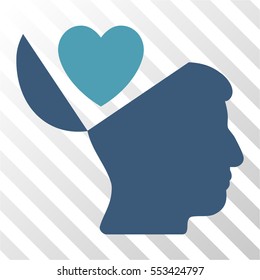 Open Mind Love Heart vector pictograph. Illustration style is flat iconic bicolor cyan and blue symbol on a hatched transparent background.