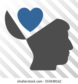Open Mind Love Heart vector pictograph. Illustration style is flat iconic bicolor cobalt and gray symbol on a hatch transparent background.
