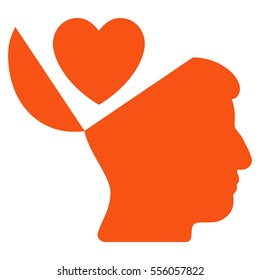 Open Mind Love Heart vector icon. Style is flat graphic symbol, orange color, white background.