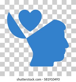 Open Mind Love Heart vector pictograph. Illustration style is a flat iconic cobalt symbol on a transparent background.