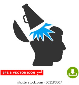 Open Mind Megaphone EPS vector pictogram. Illustration style is flat iconic bicolor blue and gray symbol on white background.