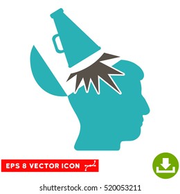 Open Mind Megaphone EPS vector pictogram. Illustration style is flat iconic bicolor grey and cyan symbol on white background.