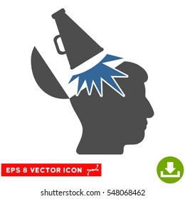 Open Mind Megaphone EPS vector pictogram. Illustration style is flat iconic bicolor cobalt and gray symbol on white background.