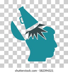 Open Mind Megaphone vector pictogram. Illustration style is a flat iconic bicolor soft blue symbol on a transparent background.