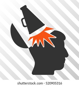 Open Mind Megaphone vector pictograph. Illustration style is flat iconic bicolor orange and gray symbol on a hatch transparent background.