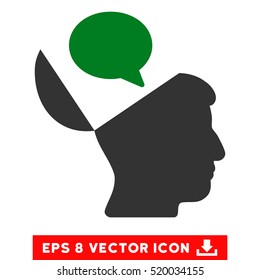 Open Mind Opinion EPS vector pictograph. Illustration style is flat iconic bicolor green and gray symbol on white background.