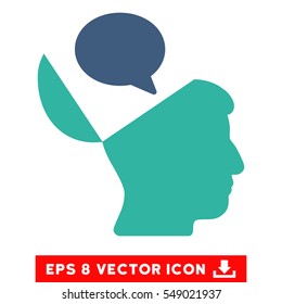 Open Mind Opinion EPS vector icon. Illustration style is flat iconic bicolor cobalt and cyan symbol on white background.