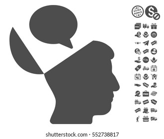 Open Mind Opinion pictograph with free bonus symbols. Vector illustration style is flat iconic symbols, gray color, white background.