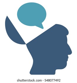 Open Mind Opinion vector icon. Style is flat graphic bicolor symbol, cyan and blue colors, white background.