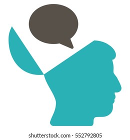 Open Mind Opinion vector icon. Style is flat graphic bicolor symbol, grey and cyan colors, white background.