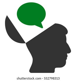 Open Mind Opinion vector icon. Style is flat graphic bicolor symbol, green and gray colors, white background.