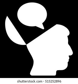 Open Mind Opinion vector pictogram. Style is flat graphic symbol, white color, black background.