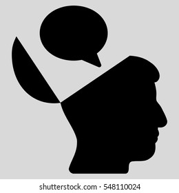 Open Mind Opinion vector pictograph. Style is flat graphic symbol, black color, light gray background.