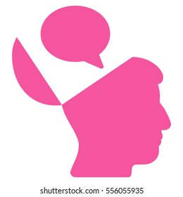 Open Mind Opinion vector pictograph. Style is flat graphic symbol, pink color, white background.