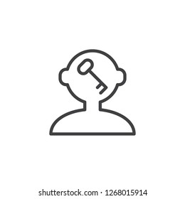 Open mind outline icon. linear style sign for mobile concept and web design. Key in human head simple line vector icon. Symbol, logo illustration. Pixel perfect vector graphics