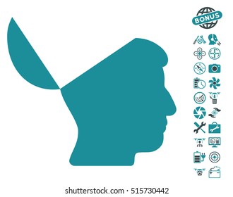 Open Mind pictograph with bonus quadrocopter service icon set. Vector illustration style is flat iconic symbols on white background.