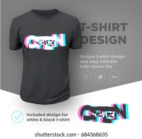 Open mind. Quote typographical print design template for t-shirt. Vector illustration