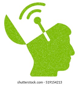 Open Mind Radio Interface grainy textured icon for overlay watermark stamps. Flat symbol with unclean texture. Dotted vector eco green ink rubber seal stamp with grunge design on a white background.