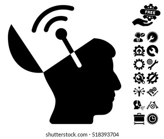 Open Mind Radio Interface icon with bonus tools pictures. Vector illustration style is flat iconic black symbols on white background.