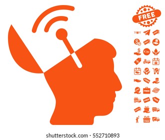 Open Mind Radio Interface pictograph with free bonus pictograms. Vector illustration style is flat iconic symbols, orange color, white background.
