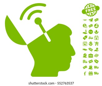 Open Mind Radio Interface pictograph with free bonus design elements. Vector illustration style is flat iconic symbols, eco green color, white background.