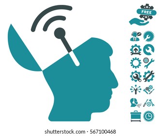 Open Mind Radio Interface pictograph with bonus options images. Vector illustration style is flat iconic soft blue symbols on white background.