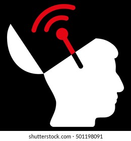 Open Mind Radio Interface vector icon. Style is flat graphic bicolor symbol, red and white colors, black background.