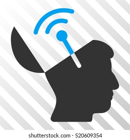 Open Mind Radio Interface vector pictogram. Illustration style is flat iconic bicolor blue and gray symbol on a hatched transparent background.