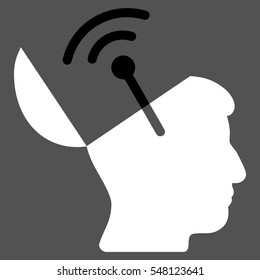 Open Mind Radio Interface vector pictograph. Style is flat graphic bicolor symbol, black and white colors, gray background.