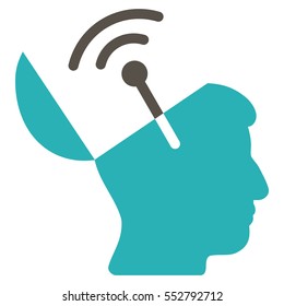 Open Mind Radio Interface vector pictograph. Style is flat graphic bicolor symbol, grey and cyan colors, white background.